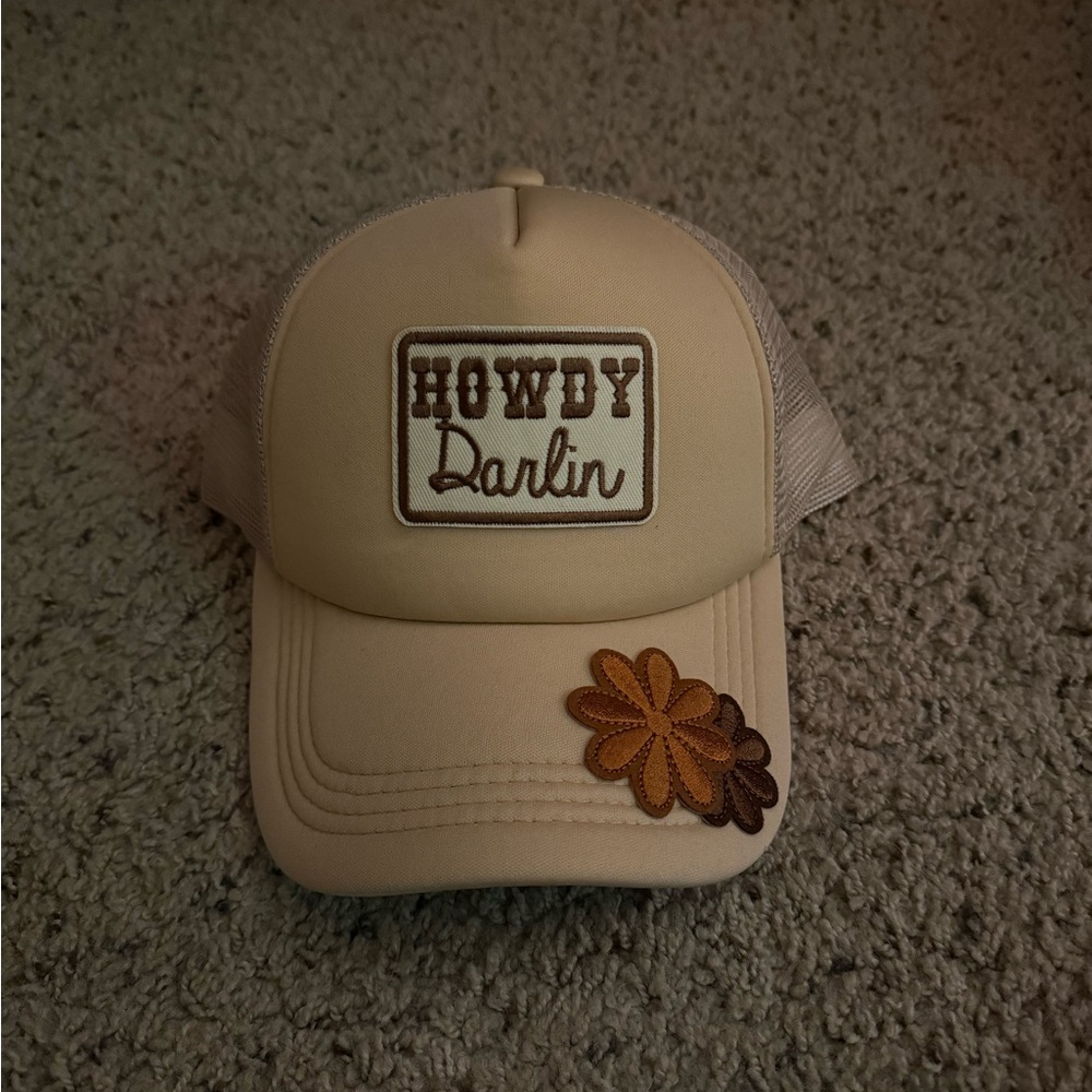 Beige Trucker Hat with Floral Patch